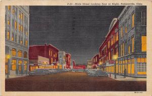 D36/ Painesville Ohio Postcard Lake County 1963 Linen Main Street Night Stores