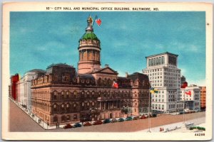 Baltimore Maryland MD, 1954 City Hall and Municipal Office Building, Postcard