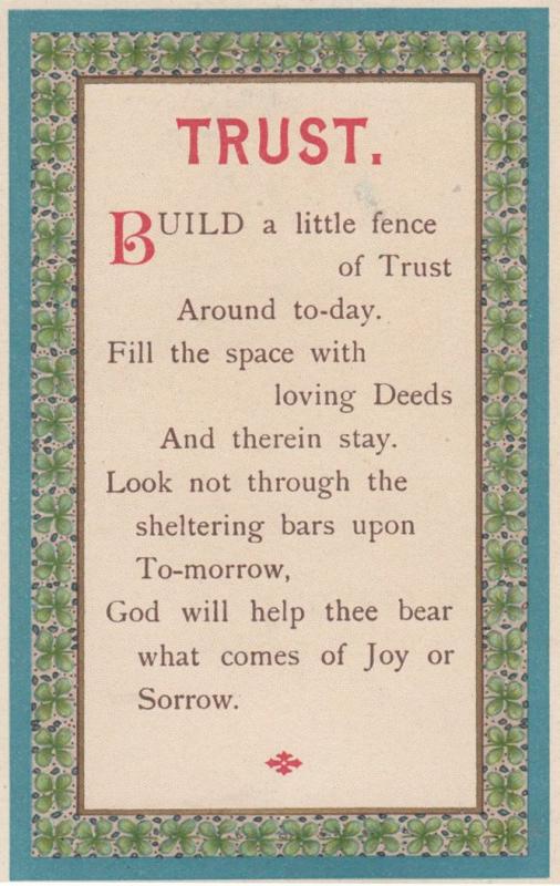 TRUST Build A Little Fence Antique Christian Proverb Postcard