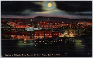 Skyline And Holyoke From Buckley Boulevard At Night Massachusetts MA Postcard