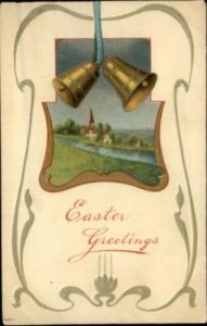 Easter Embossed Church & Bells c1910 Postcard