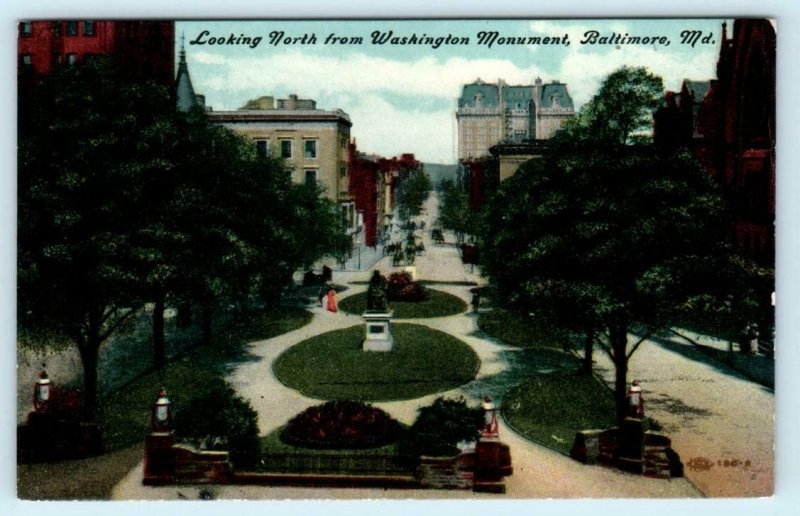 BALTIMORE, Maryland MD ~ View looking North WASHINGTON MONUMENT c1910s  Postcard