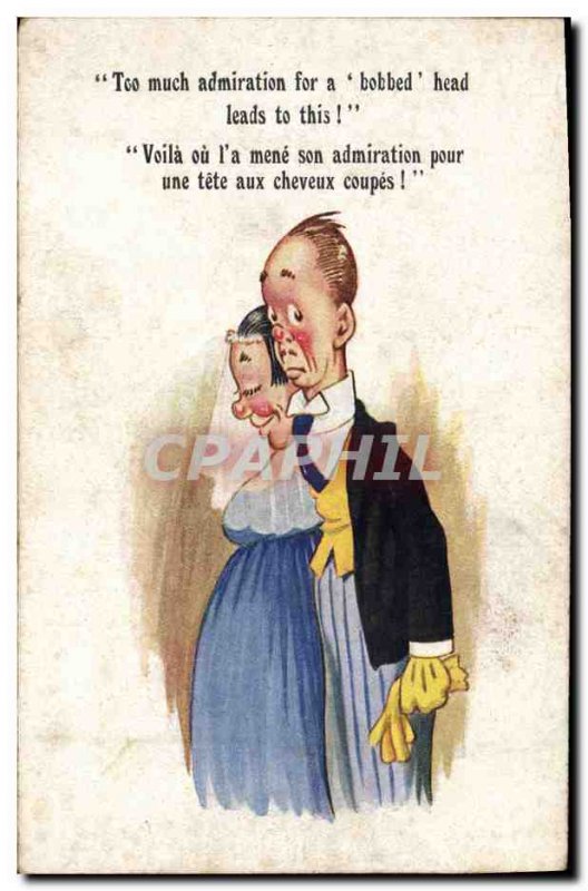 Old Postcard Fantasy Illustrator Too much admiration for a head bobbed leads ...