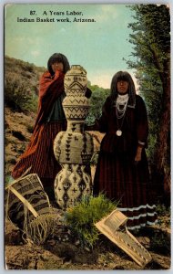 Vtg Arizona AZ Indian Basket Work Native American A Years Labor 1910s Postcard
