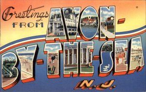 Avon By the Sea New Jersey Large Letter Linen c1930-50s Vintage Postcard