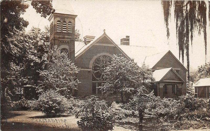 J10/ Constantine Michigan RPPC Postcard c1910 Church Building 94