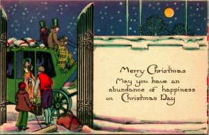 Merry Christmas Carriage Night Full Moon Unused Pink of Perfection Postcard C4