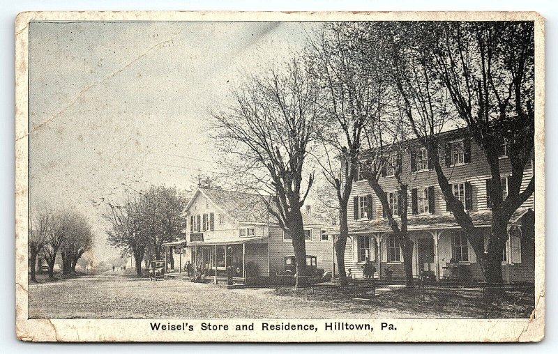 c1918 HILLTOWN PA WEISEL'S STORE AND RESIDENCE STREET VIEW POSTCARD P4118