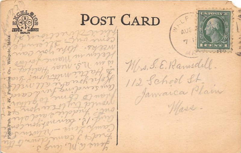 G45/ Walpole Massachusetts Postcard 1916 The Bandstand Park Homes