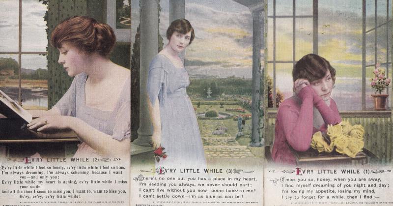 Every Little While Romantic Absense Songcard Set 3x Postcard s
