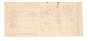 1933 Estabrooks, Red Rose Tea, Cheque w Canadian George V Stamp, Souris P.E.I.