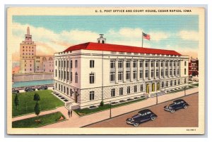 Post Office Land Court House Cedar Rapids Iowa IA UNP Linen Postcard F21