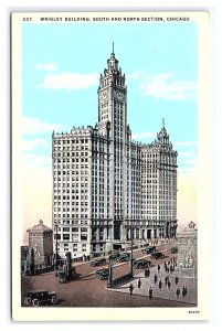 Wrigley Building South & North Section Chicago Illinois Postcard Antique Autos