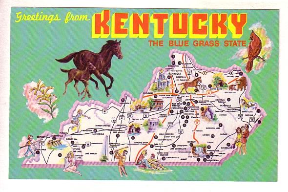 Greetings from Kentucky, Blue Grass State, Pictorial Map, 