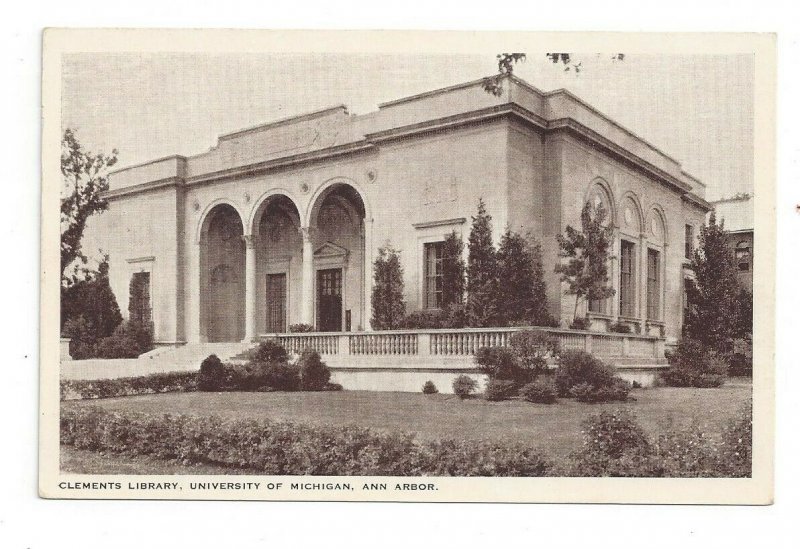 Postcard Michigan MI Clements Library University Ann Arbor Standard View Card