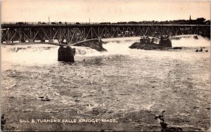 Historic Gill & Turners Falls Bridge Scenic Overlook Massachusetts BW Postcard 