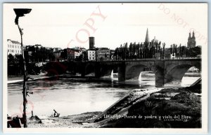 c1930s Logrono, Spain SHARP RPPC Puente de Piedra Bridge Ebro Photo Alsina A150