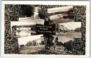 c1910s Rockford, IA Collage RPPC Views Main St Railway School Bridges Photo A168