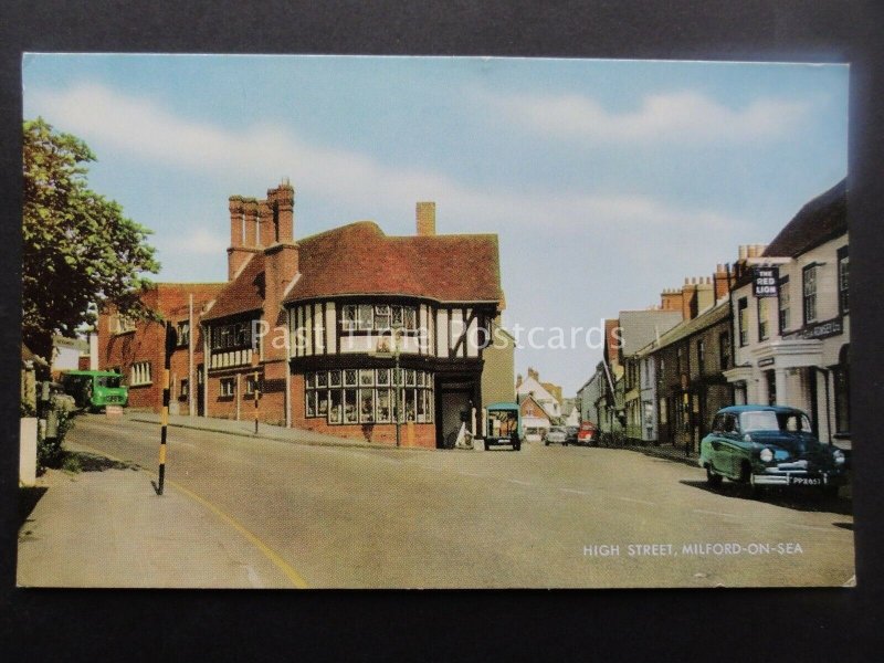 Hampshire MILFORD ON SEA High Street & RED LION c1950's Postcard by Salmon