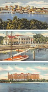 3~Postcards TAMPA Florida FL ~SKYLINE & YACHT CLUB & MUNICIPAL HOSPITAL ca1940's 