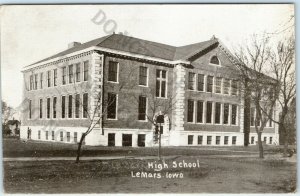 1900s Le Mars IA High School RPPC Building Photo Miss Hanken Langworthy Iowa A13