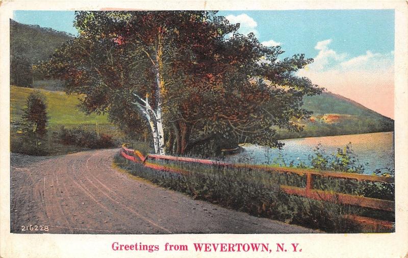 Wevertown-Johnsburg New York~Country Road along Lake~Warren County~1927 Postcard