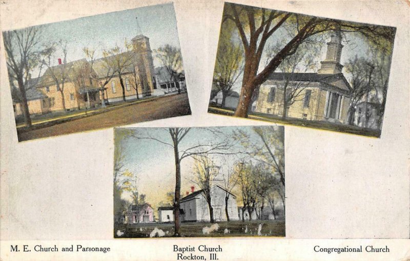 ROCKTON, IL Illinois  BAPTIST & ME & CONGREGATIONAL CHURCHES  1912 Postcard