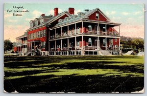 Fort Leavenworth Kansas~Front of Hospital Building~Vintage Postcard