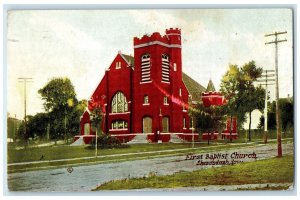 1910 First Baptist Church Exterior Roadside Shenandoah Iowa Posted Tree Postcard