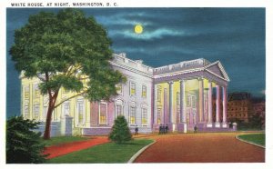 View of White House at Night Washington D. C. Vintage Postcard c1920