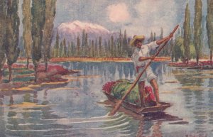 Tlahuac Rowing Boat Antique Mexican Mexico Painting Postcard