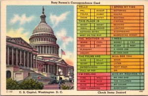 Busy Person's Correspondance Card US Capitol Washington D.C. Postcard PC50