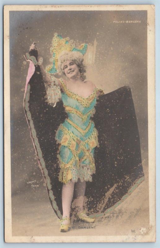 Postcard Folies Bergere Female Performer Dargent RPPC Colored Walery Paris K19