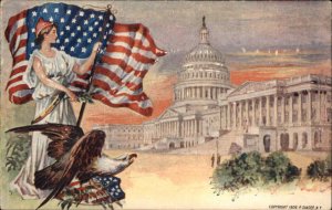 P Sander Lady Liberty American Capitol Eagle and Flag c1910 Vintage Postcard