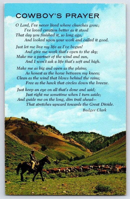 Cowboy's Prayer Poem By Badger Clark Cowboy On Horse God's Country