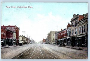 Hutchinson Kansas Postcard Main Street Scene Road Buildings 1913 Antique Vintage