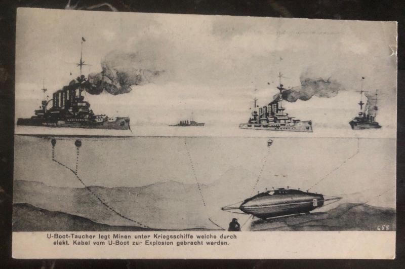 Mint Germany PPC Picture Postcard U Boat Submarine places mines under warships