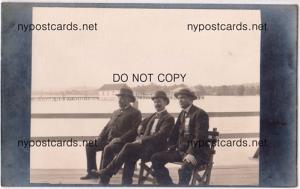 RPPC, 3 Men on Bench, Grand Island NY