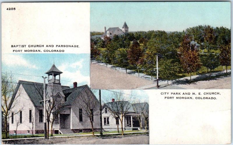 FORT MORGAN, CO Colorado   BAPTIST & METHODIST Churches  c1910s  Postcard 