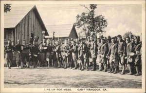 WWII Camp Hancock Georgia GA Soldiers Lined Up for Mess Vintage Postcard