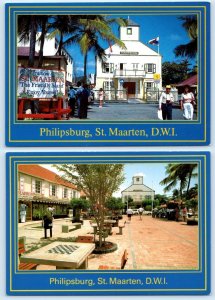 2 Postcards PHILIPSBURG, St. Maartin DWI ~ COURT HOUSE Post Office 4x6