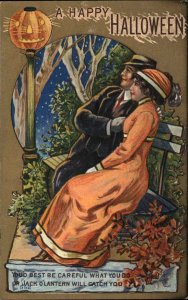 Halloween Romance Beautiful Woman Street Light Embossed c1910 EXC COND Postcard