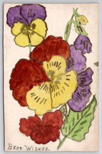 Hand Drawn Painted Pansies Davidson Family Long Pine Nebraska Postcard A36