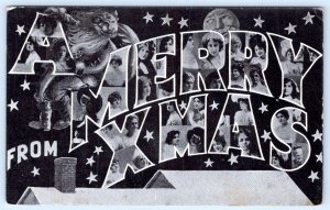 Pre-1907 LARGE LETTER A MERRY XMAS CHRISTMAS SANTA CLAUS MAN IN MOON POSTCARD