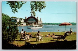Saugatuck Michigan~Kalamazoo River Scene~Big Pavilion~Boat Trip~1950s Postcard