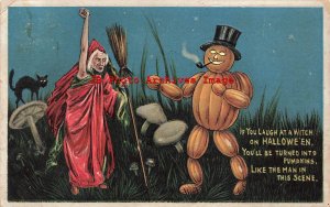 329619-Halloween, Anglo-American No 876/3, Witch & Pumpkin Man in Mushroom Field