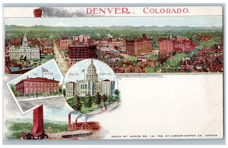 Denver Colorado Postcard Aerial View Of US Mint State Capitol c1905 Private Mail