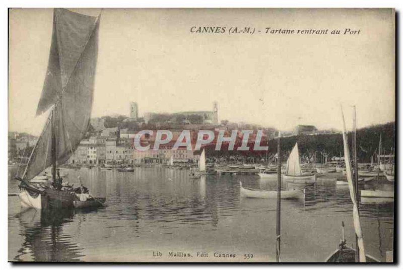 Old Postcard Fishing boat returning to port Cannes Tartary