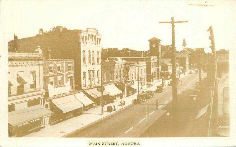 Aurora Illinois Main Street autos Birdseye 1930s RPPC Photo Postcard 1974