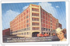 ADV: Liggett & Myers' Geat Modern Cigarette Factory, Richmond, Virginia, PU-1958